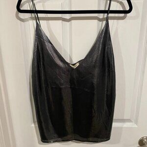 NWT L'agence Gabriella V-Neck Silver Black Metallic Camisole Sleeveless Top M